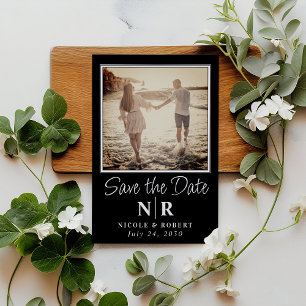 Elegant bröllop Monogram - fotospara datum Magnetisk Inbjudningskort