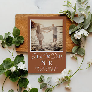Elegant bröllop Monogram - fotospara datum Magnetisk Inbjudningskort