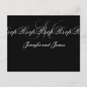 Elegant bröllop Monogram M OSA kort Black