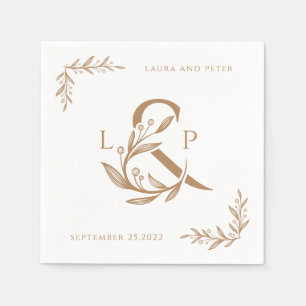 Elegant bröllop monogram med blommigt ampersand pappersservett