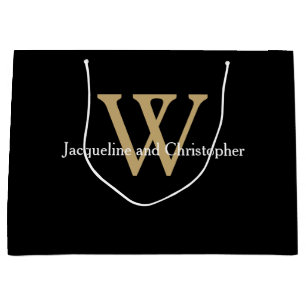 Elegant bröllop Monogram Namn Chic Black Guld