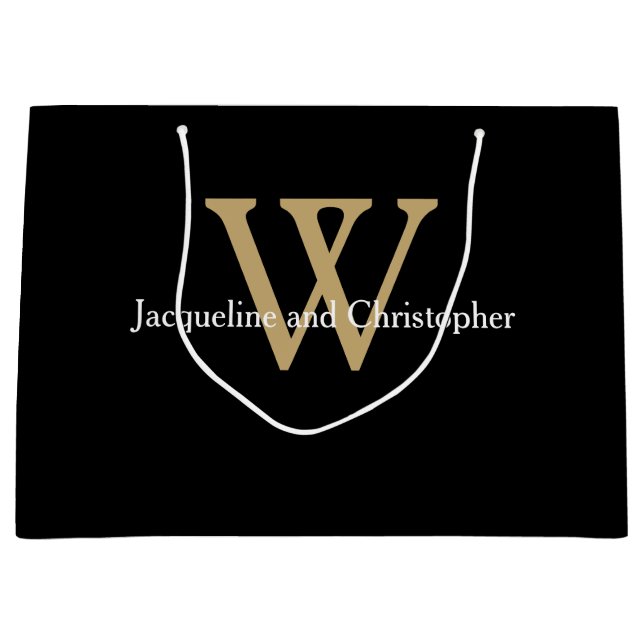 Elegant bröllop Monogram Namn Chic Black Guld (Framsidan)