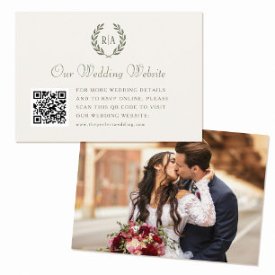 Elegant bröllop Monogram QR Grönt Cream Tilläggskort