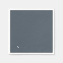 Elegant bröllop monogrammat, mudtt blått pappersservett