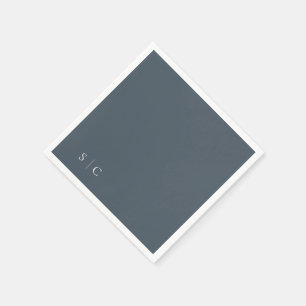 Elegant bröllop monogrammat, mudtt blått pappersservett