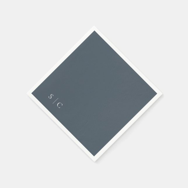 Elegant bröllop monogrammat, mudtt blått pappersservett (Hörn)