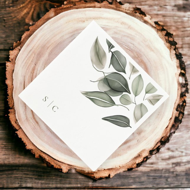 Elegant bröllop Muterad Grönt Pappersservett (Elegant Wedding Foliage Muted Green Napkins from Ricaso)