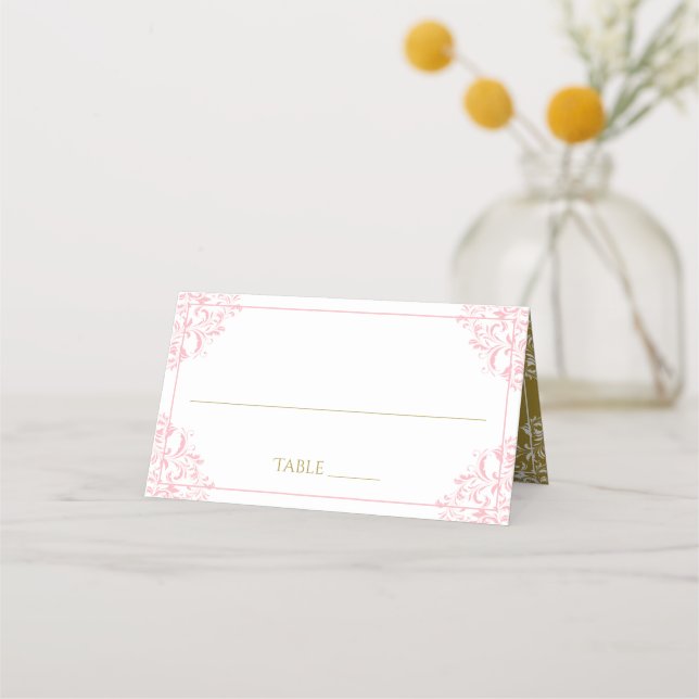 Elegant bröllop Namn-kort | Nadine (Rosa och Guld) Placeringskort (Framsida)