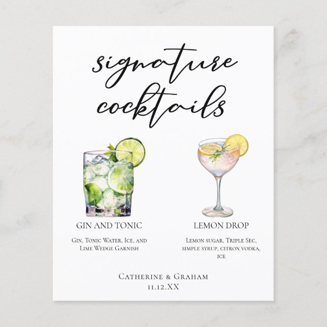 Elegant bröllop Namnteckning Cocktails Menu (Framsida)