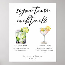 Elegant bröllop Namnteckning Cocktails Menu Poster
