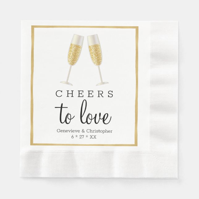 Elegant bröllop Napkin | Guld Cheers till Kärlek P Pappersservett (Framsidan)
