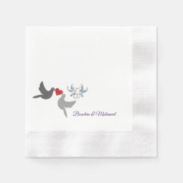 Elegant bröllop Napkin med Kärlek Doves och Ringar Pappersservett