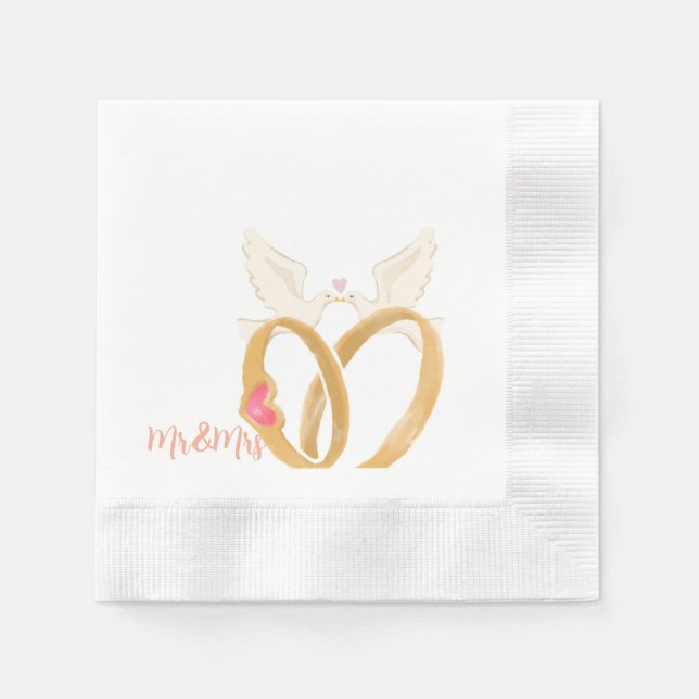 Elegant bröllop Napkin med Ringar och Doves - "Mr. Pappersservett (Framsidan)