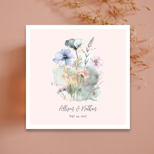 Elegant bröllop Napkins med Watercolor Wildblomma Pappersservett (Elegant Wedding Napkins with Watercolor Wildflower Custom)