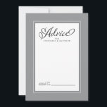 Elegant bröllop Newlyged Önskemål Grått Gräns Rådkort<br><div class="desc">Elegant bröllop Newlyged Önskemål Advice in Ultimate Grått & White bröllop har en vacker chic gräns i chic grått som innehåller en elegant petite white gräns. Kalligrafi och manus är kol-grått på vit bakgrund och kompletterar den unika bröllop-utformningen.</div>
