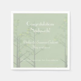 Elegant bröllop Newlyweds Sage Grönt Träd Art Pappersservett