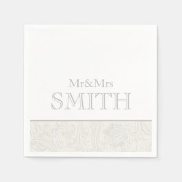 Elegant bröllop och fru NAMN grått vit Pappersservett