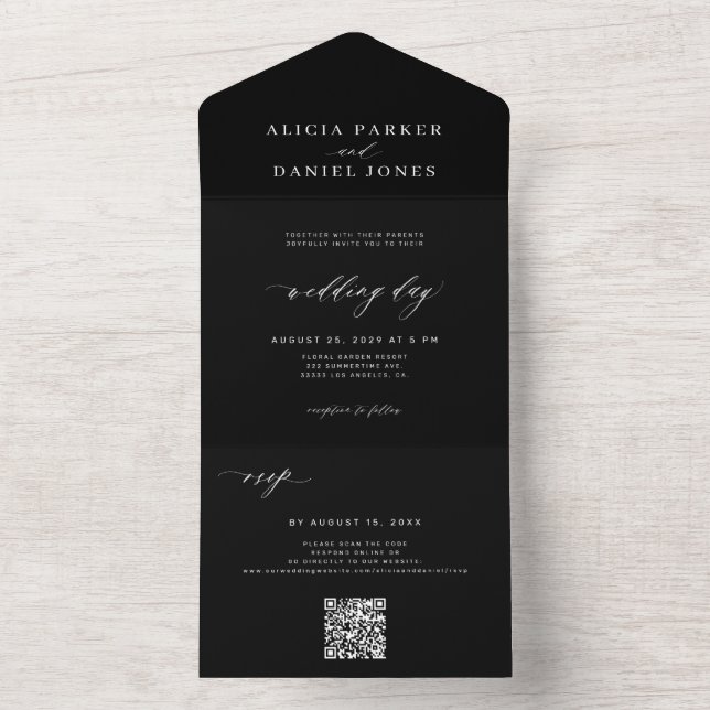 Elegant bröllop online OSA QR-kod för svart  (Inside)