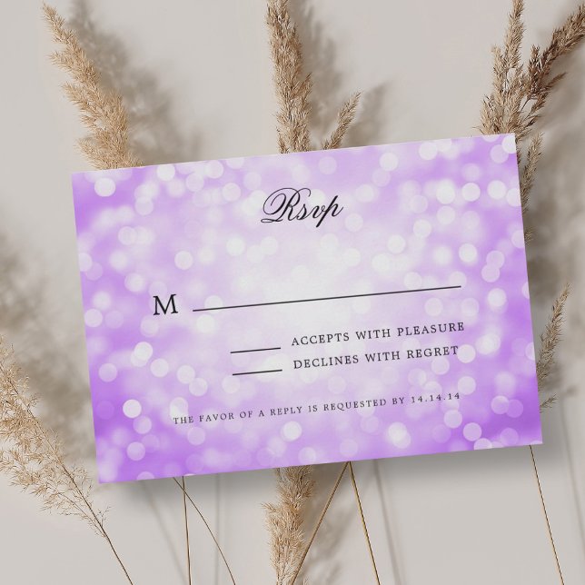 Elegant bröllop OSA Bokeh Ljus Lila Kort (Elegant Wedding RSVP Bokeh Lights Purple )