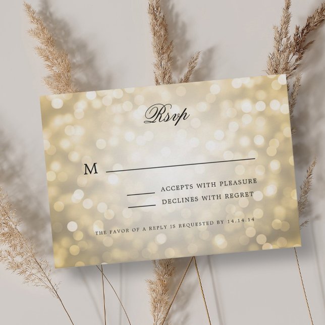 Elegant bröllop OSA Bokeh Ljus Vintage Guld (Elegant Wedding RSVP Bokeh Lights Vintage Gold )