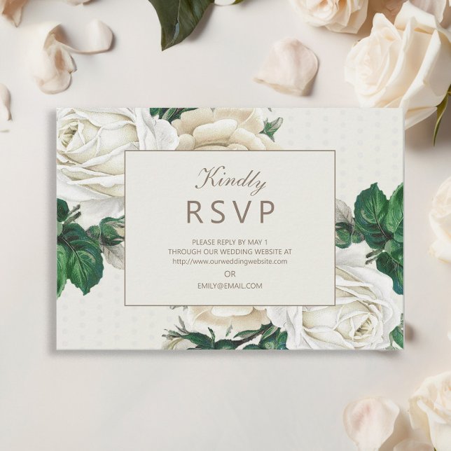 Elegant Bröllop OSA för Blommigt av elfenben Kort (Elegant white vintage roses wedding RSVP card)