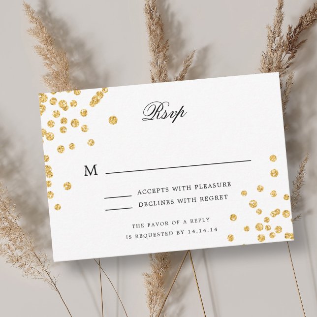Elegant Bröllop OSA Glitter Guld-konfetti Kort (Elegant Script Wedding RSVP Gold Glitter Confetti )