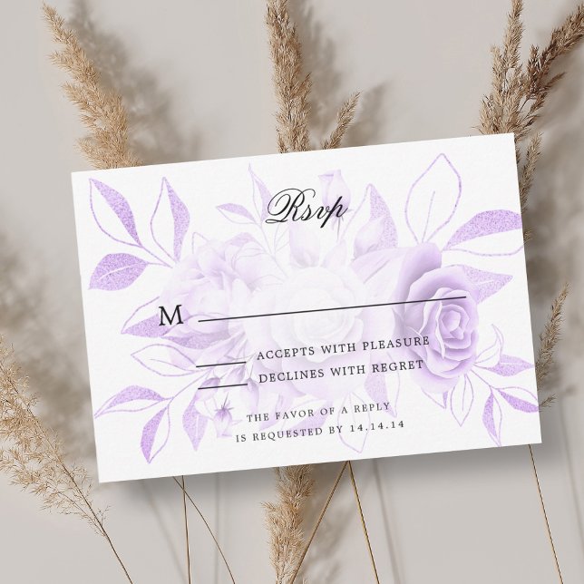 Elegant bröllop OSA Lila Watercolor Blommigt  (Elegant Wedding RSVP Purple Watercolor Floral)
