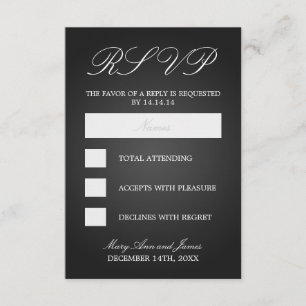 Elegant bröllop OSA Monogrammed Hearts Black Kort