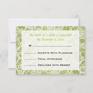 Elegant bröllop OSA Paisley Mönster Lime Green Kort