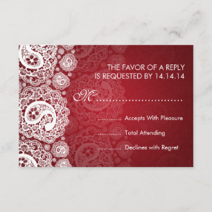 Elegant bröllop OSA Paisley Snöre Red Kort