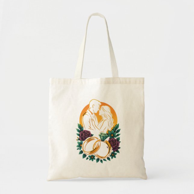 Elegant bröllop par Blommigt Ring Tote Bag Tygkasse (Framsidan)