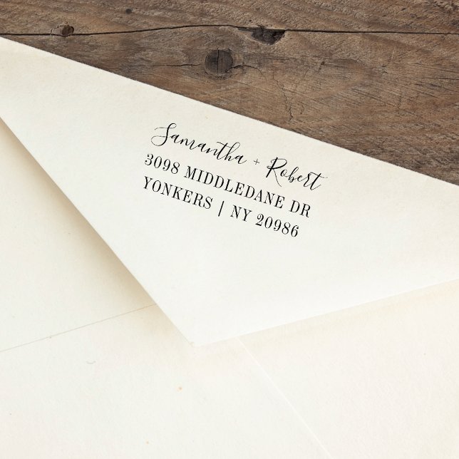 Elegant Bröllop par Returadress Självfärgande Stämpel (Elegant Return Address Rubber Stamp)