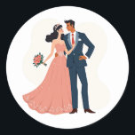 Elegant bröllop par Sticker Runt Klistermärke<br><div class="desc">Visa kärlek och fira din speciella dag med ett par i bröllop.</div>