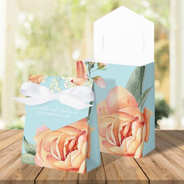 Elegant bröllop Peach Blommigt Blue Presentaskar (Peach and blue wedding favor box)