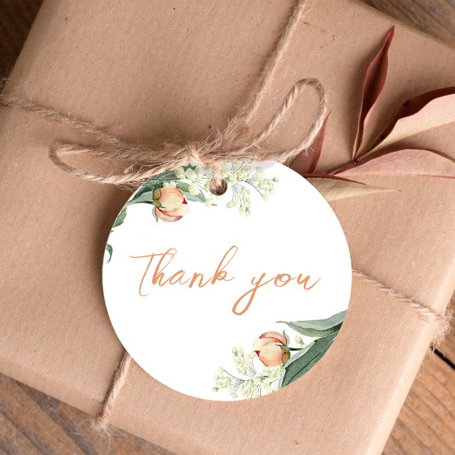 Elegant bröllop Peach Blommigt Tack Gåvor Etiketter (Elegant peach floral wedding favor tag.)