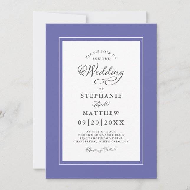 Elegant bröllop Periwinkle Blue Modern Calligraphy Inbjudningar (Framsida)