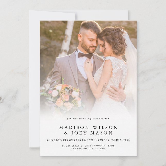 Elegant bröllop Photo Black-skript Inbjudningar (Framsida)