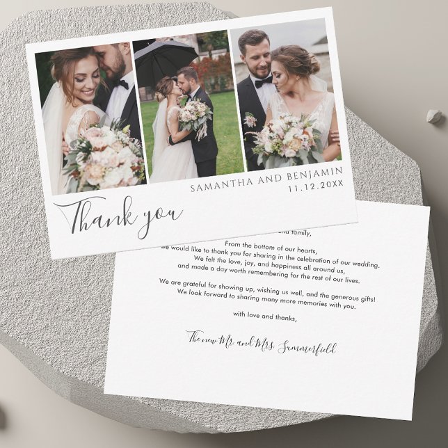 Elegant bröllop Photo Collage Tack Anteckningskort (Elegant Wedding Photo Collage Thank You Note Card)