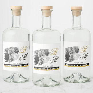 Elegant bröllop Photo Flaska-etiketter, årsdag Spritflaskor Etikett