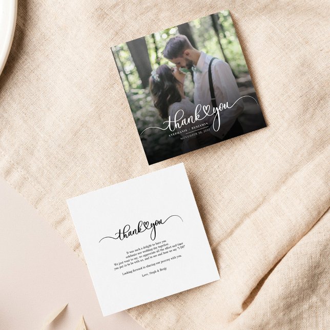 Elegant bröllop Photo Hand-Lettered Tack Anteckningskort (Wedding Photo Hand-Lettered Thank You Mini Card)