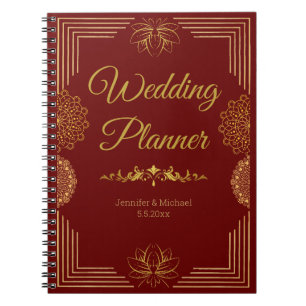 elegant bröllop planner red guld indisk anteckningsbok
