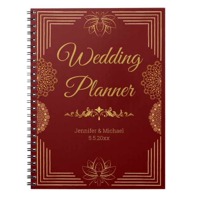elegant bröllop planner red guld indisk anteckningsbok (Framsidan)