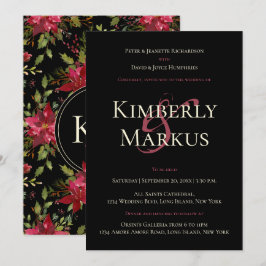 Elegant bröllop Poinsettia Monogram Claret Red Inbjudningar