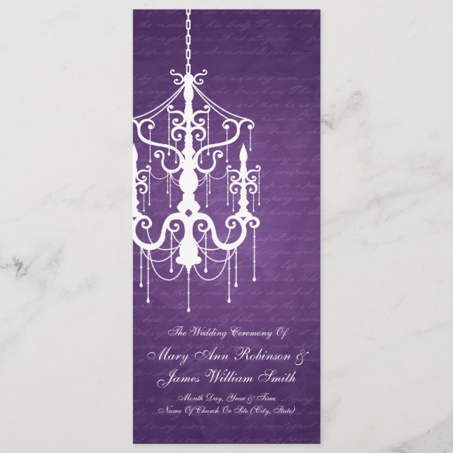 Elegant bröllop Program Chandelier Lila (Framsida)