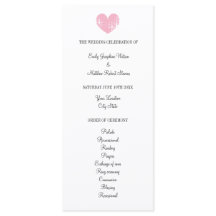 Elegant bröllop-program med rosa av rustiskt hjärt