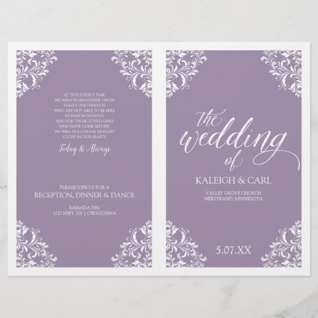 Elegant bröllop-program - Nadine (Lavender) (Framsida)