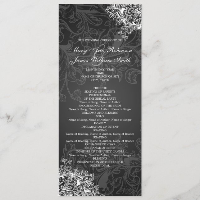 Elegant bröllop Programme Vintage Swirls Black Program (Framsida)