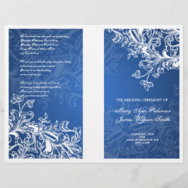 Elegant bröllop Programme Vintage Swirls Blue