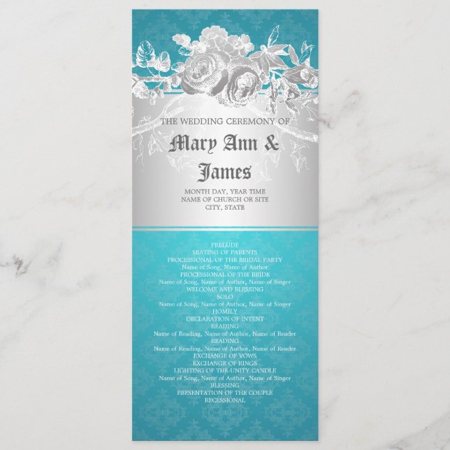 Elegant bröllop-programmet Baroque Flourish Blue Program (Framsida)