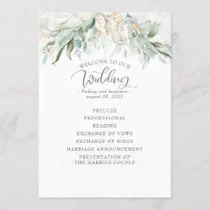 Elegant bröllop-programmet Grey Guld Löv Program